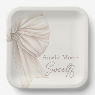Assiettes En Carton Grand Bow Boho Beige Sweet 16