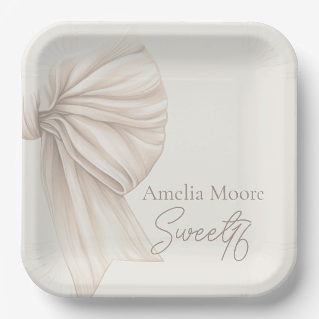 Assiettes En Carton Grand Bow Boho Beige Sweet 16 (Recto)
