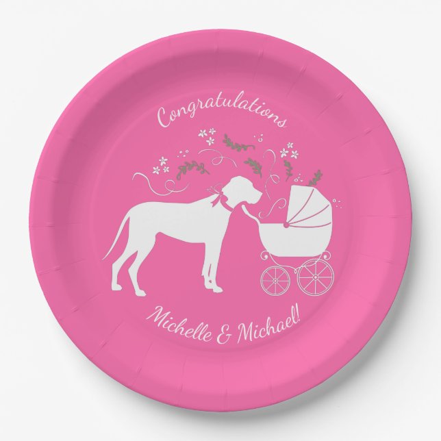 Assiettes En Carton Grand Chien Baby shower Danois Chien Chien Chien C (Devant)