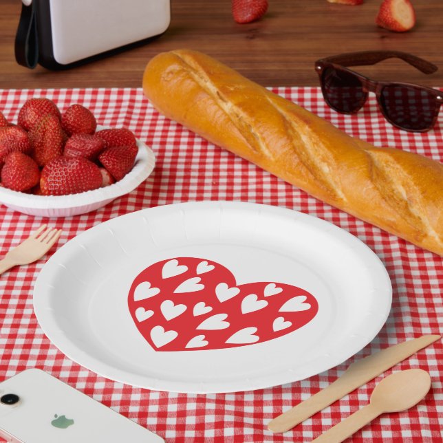 Assiettes En Carton Grand Coeur rouge (Pique-nique)