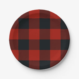 Assiettes En Carton Grand plaid Checkered rouge et noir de Buffalo de