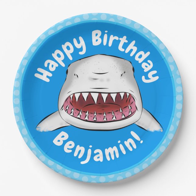 Assiettes En Carton Grand requin blanc moyen dessin animé (Devant)