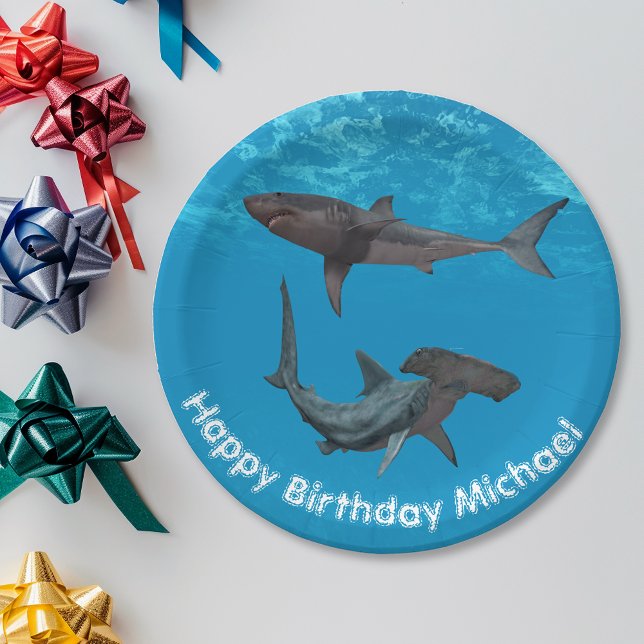 Assiettes En Carton Grand requin marteau blanc fête d'anniversaire (Créateur téléchargé)