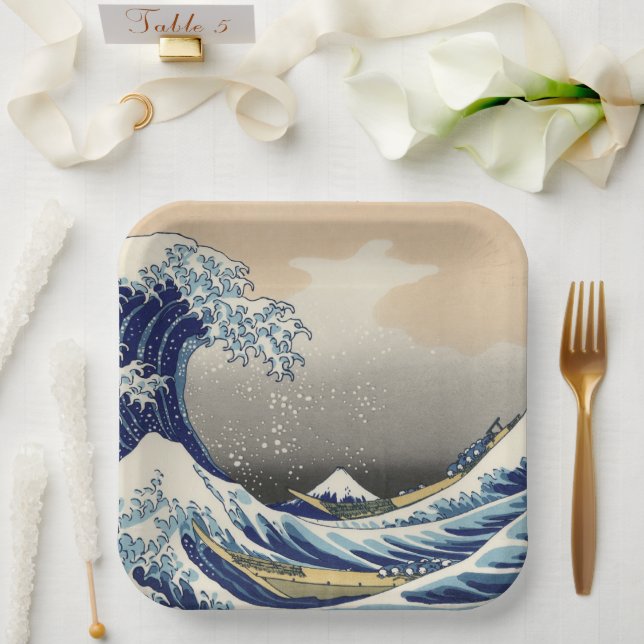 Assiettes En Carton Grande vague au large de Kanagawa et Mont Fuji Mer (Mariage)