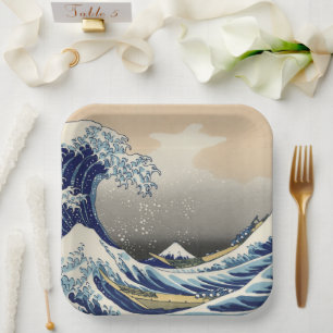 Assiettes En Carton Grande Vague au large de Kanagawa & Mont Fuji Mer