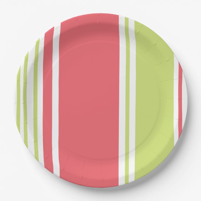 Assiettes En Carton Grandes lignes modernes rose et vert (Devant)