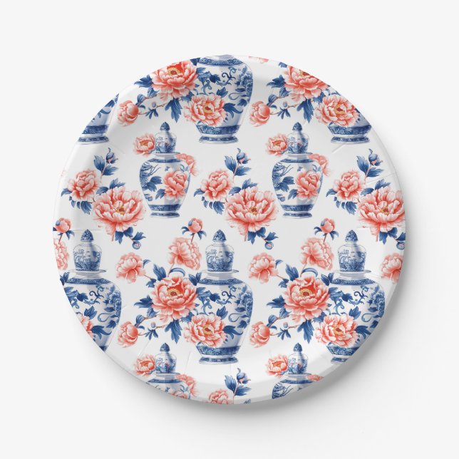 Assiettes En Carton Grandmillenial Chinoiserie Ginger Jar Pink Peonies (Devant)