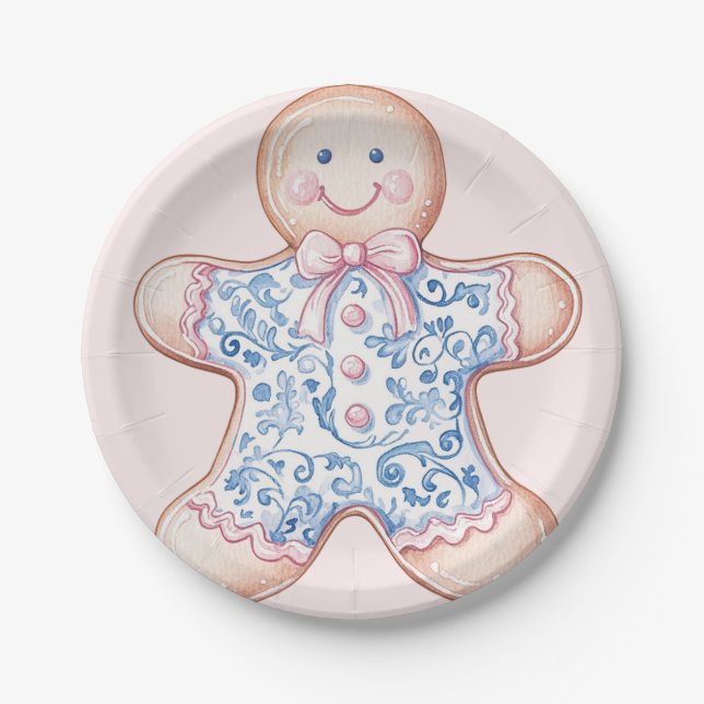 Assiettes En Carton Grandmillennial Pink & Blue Damask Gingbread Homme (Devant)