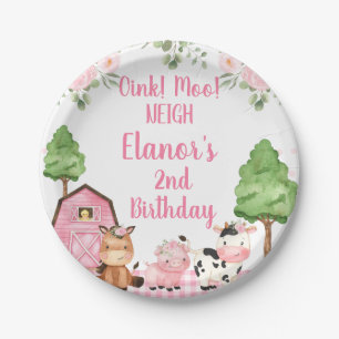 Assiettes En Carton Grange rose Ferme Florale Oink Baa Neigh Anniversa