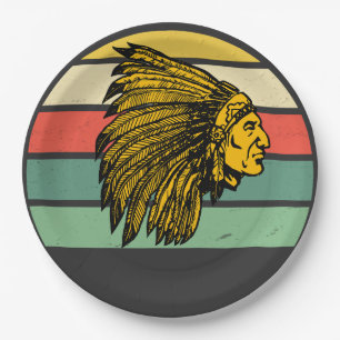 Assiettes En Carton Graphique amérindien vintage Retro Sunset