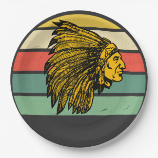 Assiettes En Carton Graphique amérindien vintage Retro Sunset