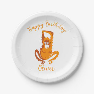 Assiettes En Carton Graphique cool ORANGUTAN - Joyeux anniversaire - F