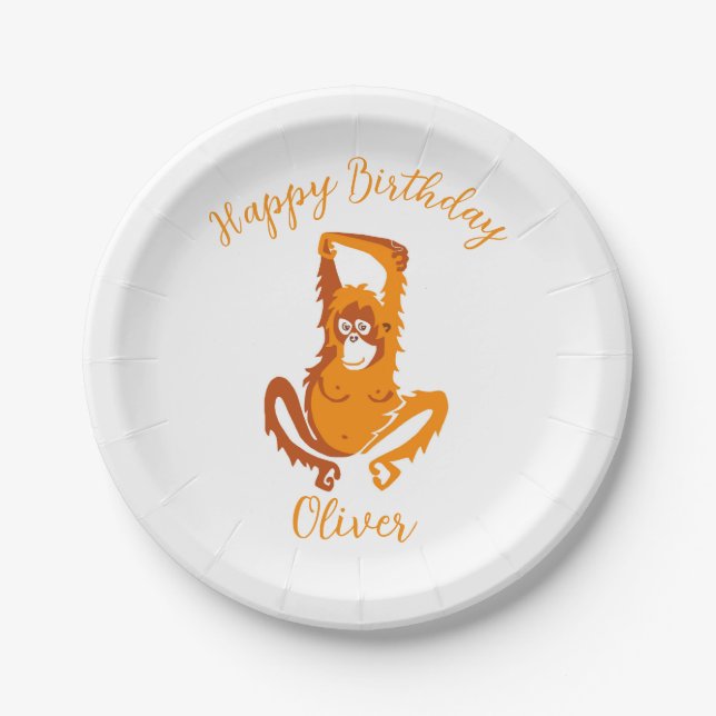 Assiettes En Carton Graphique cool ORANGUTAN - Joyeux anniversaire - F (Devant)