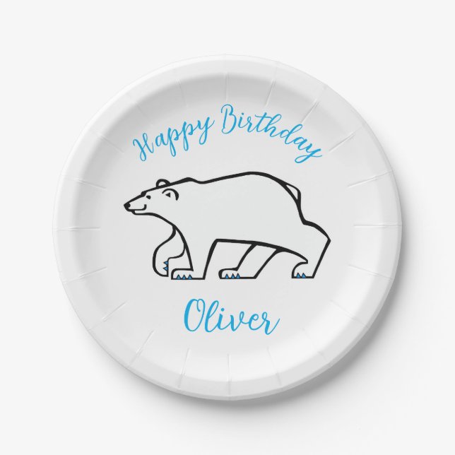 Assiettes En Carton Graphique cool POLAR BEAR - Joyeux anniversaire -  (Devant)