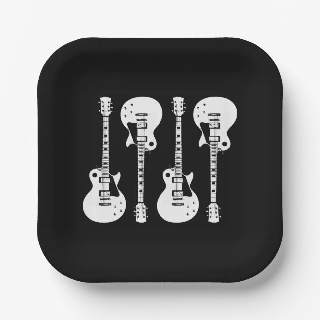 Assiettes En Carton Graphique de guitares électriques en blanc (Recto)