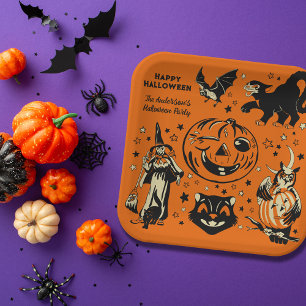 Assiettes En Carton Graphiques de Halloween de style vintage personnal