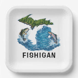 Assiettes En Carton Graphisme de l'État du Michigan avec Poisson