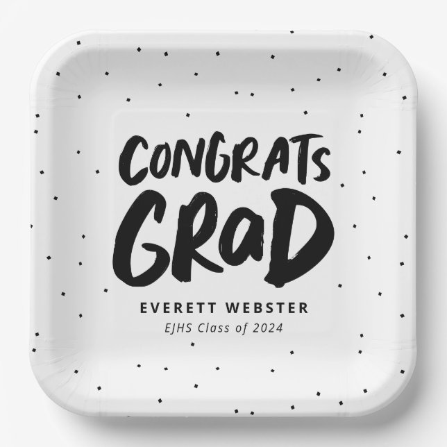 Assiettes En Carton Gras congrats modernes grad black graduation party (Recto)
