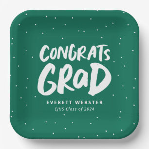 Assiettes En Carton Gras moderne grats grad green graduation party