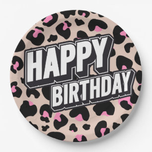 Assiettes En Carton Gras Pink Leopard Joyeux Plaque de papier d'annive