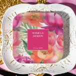 Assiettes En Carton Gras rose orange peony élégante table de mariage<br><div class="desc">Peonées rose magenta orange élégante mariage personnalisée vaisselle modèle plaques de papier,  couleurs vives et audacieuses typographie moderne</div>