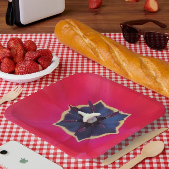 Assiettes En Carton Gras Rouge Tulip Fleur Macro Nature Photographie (Pique-nique)