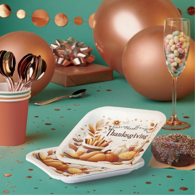 Assiettes En Carton Grateful Thanksgiving 7 pouces (Multi)