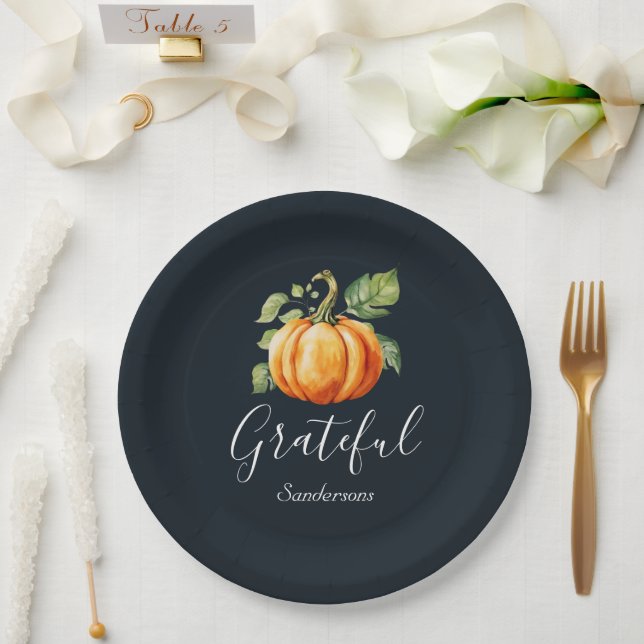Assiettes En Carton Grateful Thanksgiving Citrouille Personnalisé (Mariage)
