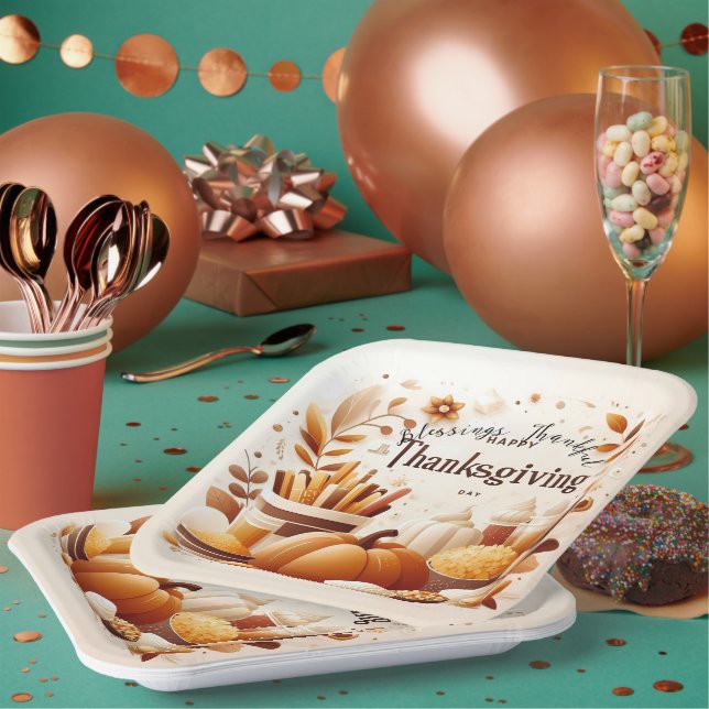 Assiettes En Carton Grateful Thanksgiving Festif 9 pouces (Multi)