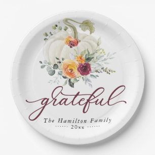 Assiettes En Carton Gratuit Bourgogne Floral Citrouille Thanksgiving
