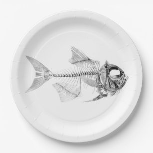 Assiettes En Carton Gravure à l'eau-forte squelettique de poissons