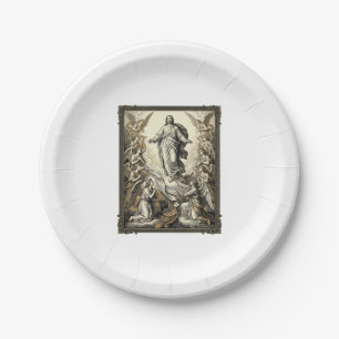 Assiettes En Carton Gravure d'ange d'ascension vintage Art vectoriel_1