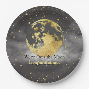 Assiettes En Carton Gray and Gold Over the Moon Félicitations