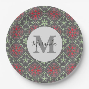 Assiettes En Carton Gray Nordic Flocon de neige Motif Monogramme d'hiv