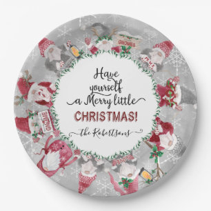 Assiettes En Carton Gray Red Gnomes Joyeux petits flocons de neige de
