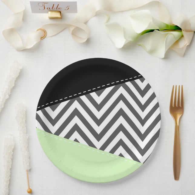 Assiettes En Carton Gray Zigzag, Gray Chevron, Zigzag Pattern, Mint (Mariage)