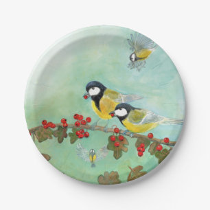 Assiettes En Carton Great Tit Birds & Hawthorn Red Berries