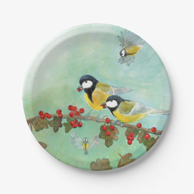Assiettes En Carton Great Tit Birds & Hawthorn Red Berries (Devant)
