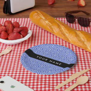 Assiettes En Carton Grec Meander Key H Blue, Votre Nom, Personnaliser