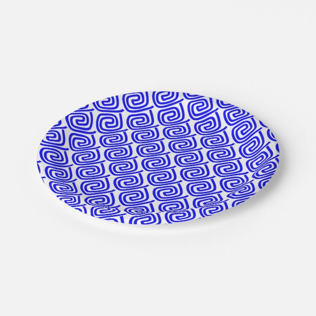 Assiettes En Carton Grec traditionnel Bleu Blanc Meander Motif furet (Angle)