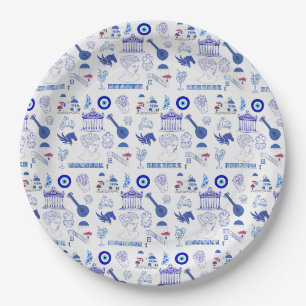 Assiettes En Carton Grèce Bleu et Blanc