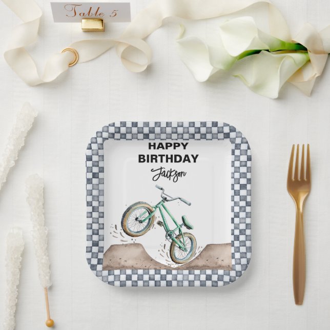 Assiettes En Carton Green BMX Dirt bike birthday  (Mariage)