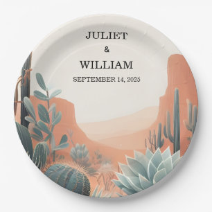 Assiettes En Carton Green Boho Leaf Desert Cactus Succulent Mariage