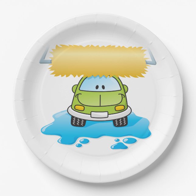 Assiettes En Carton Green Cartoon Car Wash Happy Little Car (Devant)