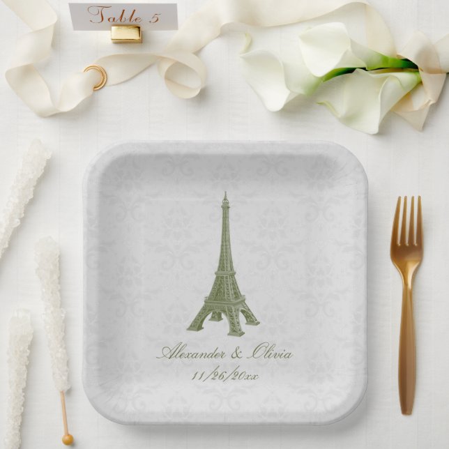Assiettes En Carton Green Eiffel Tower Mariage damassé Douche (Mariage)