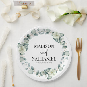 Assiettes En Carton Green Eucalyptus Feuille Verdure Mariage botanique
