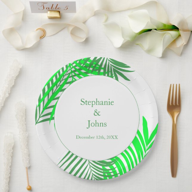 Assiettes En Carton Green Feuille Palm Tree Art Mariage élégant (Mariage)