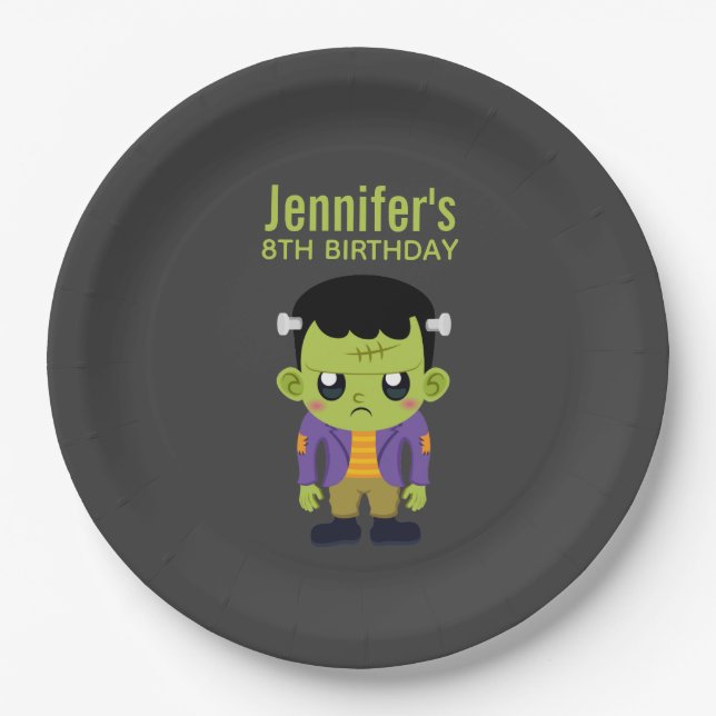 Assiettes En Carton Green Frankenstein Monster Halloween Pape d'annive (Devant)