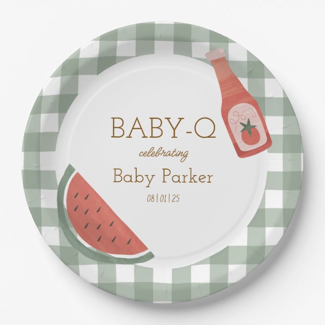 Assiettes En Carton Green Gingham Baby-Q Circular Plate (Devant)