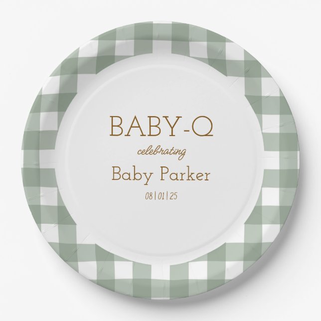 Assiettes En Carton Green Gingham Baby-Q Circular Plate 2 (Devant)